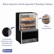 Balcão Vitrine Expositor Estufa Aquecida Pequena para Salgados Gelopar 9 Bandejas MEQA 75 cm