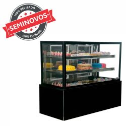 Balcão Vitrine Expositora Expositor de Bolos Tortas Refrigerado Padaria 1,5 m Preto Usado