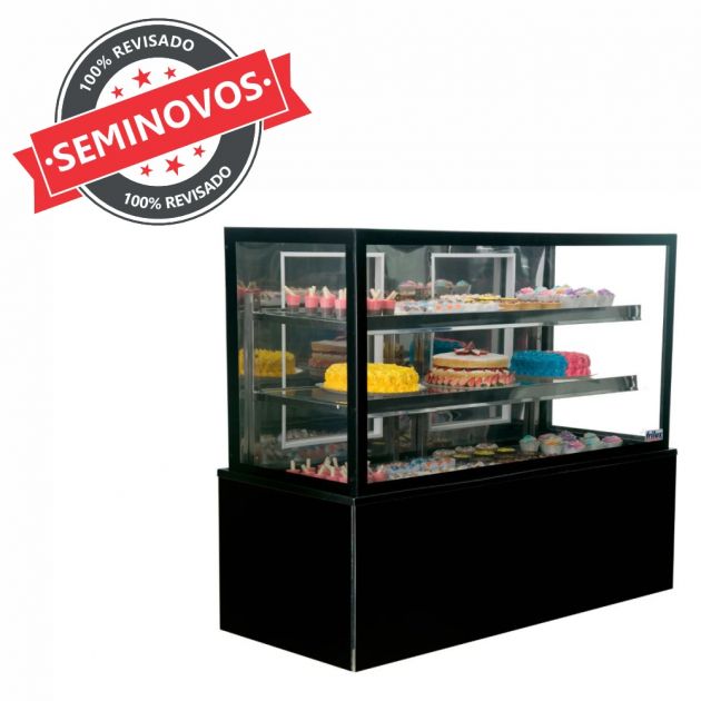 Balcão Vitrine Expositora Expositor de Bolos Tortas Refrigerado Padaria 1,5 m Preto Usado