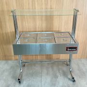 Buffet Aquecido Gastromaq Cromado 6 Cubas Tampa Inox Cobertura Vidro Usado