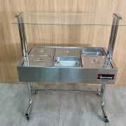 Buffet Aquecido Gastromaq Cromado 6 Cubas Tampa Inox Cobertura Vidro Usado