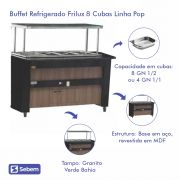 Buffet Expositor Refrigerado para Saladas Sobremesa 8 Cubas Frilux 