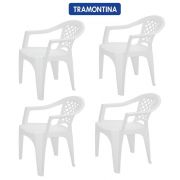 Cadeira Plástica com Braço Poltrona Tramontina Branca 4 Unidades