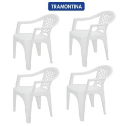 Cadeira Plástica com Braço Poltrona Tramontina Branca 4 Unidades