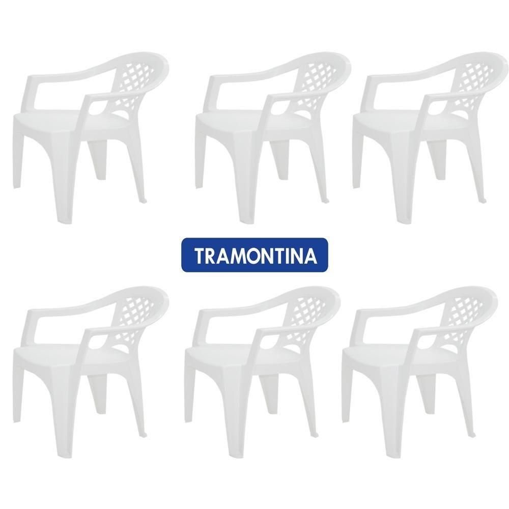 Cadeira Plástica com Braço Poltrona Tramontina Branca 6 Unidades Iguape