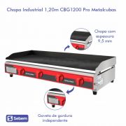 Chapa Industrial Grossa para Carne, Hamburgueria a Gás 1,20m CBG 1200 Pro Metalcubas