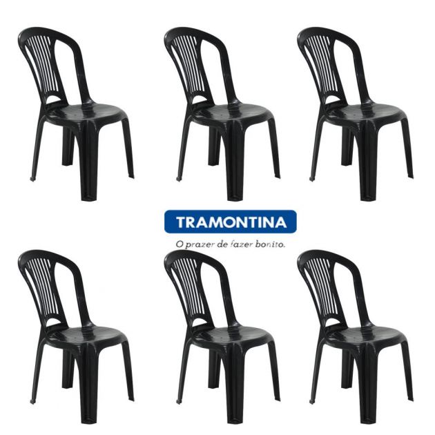 Conjunto de Cadeiras de Plástico Tramontina Atlântida 6 Peças Preto