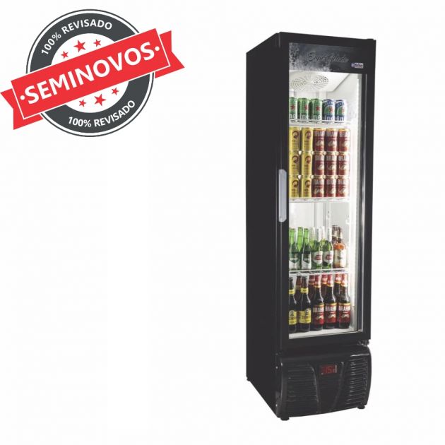 Expositor Cervejeira Cervejeiro de Cerveja Slim Fino 300 Litros Porta de Vidro Usado Preto