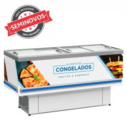 Expositor Ilha Dupla Acao Standard 1,90m Vidros Retos Deslizantes Gelopar Usado