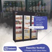 Expositor Vertical 3 Portas Visacooler para Bebidas 1050 Litros Frilux Preto 