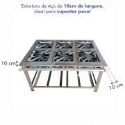 Fogão 6 Bocas Total Inox Industrial Profissional Restaurante Chama Dupla Baixa Pressão 40x40 Sebem