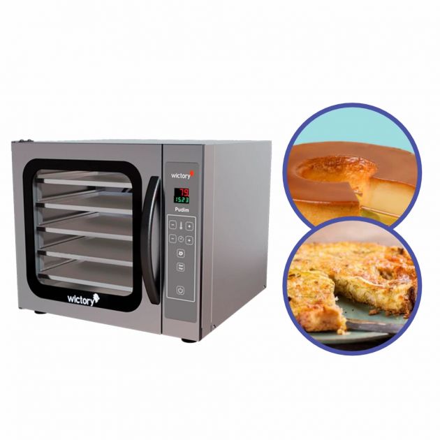 Forno Especial para Pudim e Sobremesas de Esteira Elétrico de Profissional Vapor 5 Esteiras Wictory