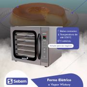 Forno Especial para Pudim e Sobremesas de Esteira Elétrico de Profissional Vapor 5 Esteiras Wictory