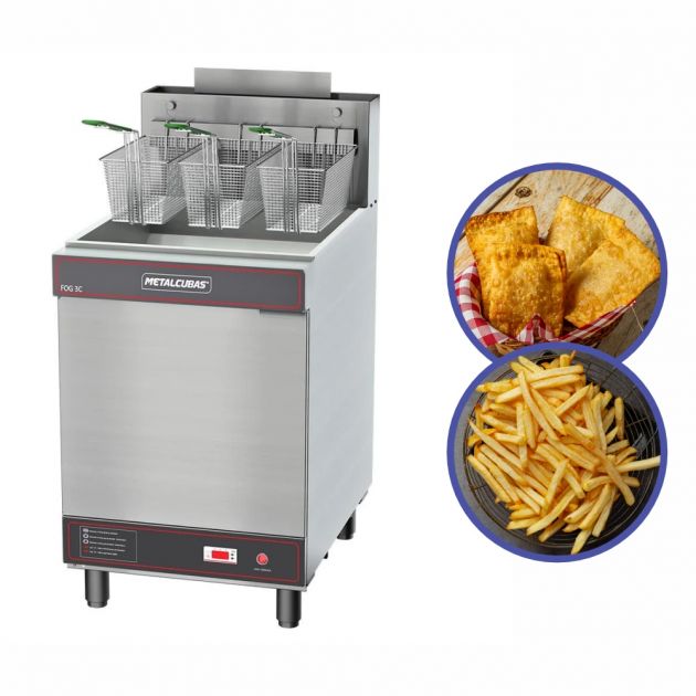 Fritadeira a Gás Industrial com 3 Cestos Grandes Hamburgueria Restaurante 45 Litros FOG-3C 