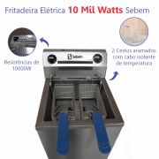 Fritador Fritadeira Elétrica Industrial Grande para Congelados Alta Potencia 10 Mil Watts 15L Sebem