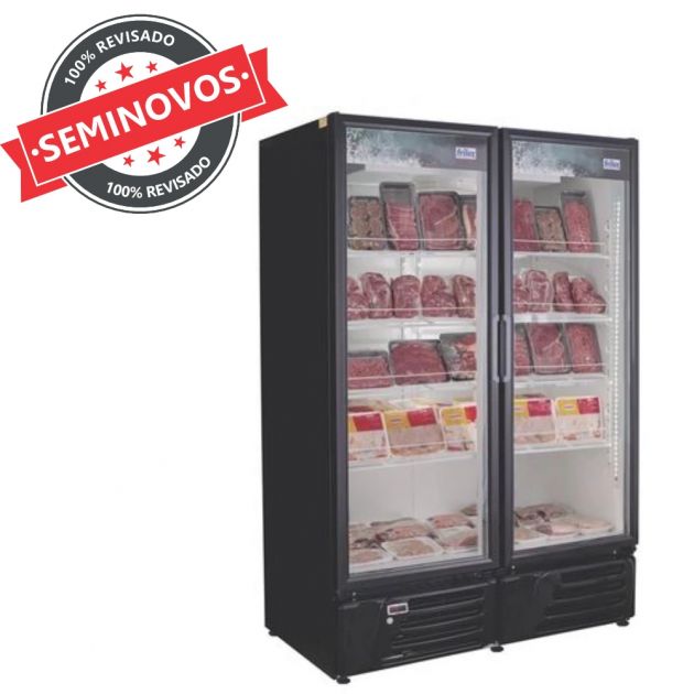 Geladeira Frizer Expositor Expositora Refrigerador para Bebidas 2 Portas Vidro Preto Usado 