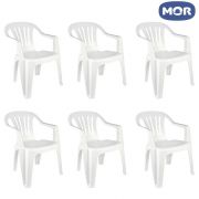 Kit 6 Cadeiras de Plástico Poltrona Mor Brancas e Pretas