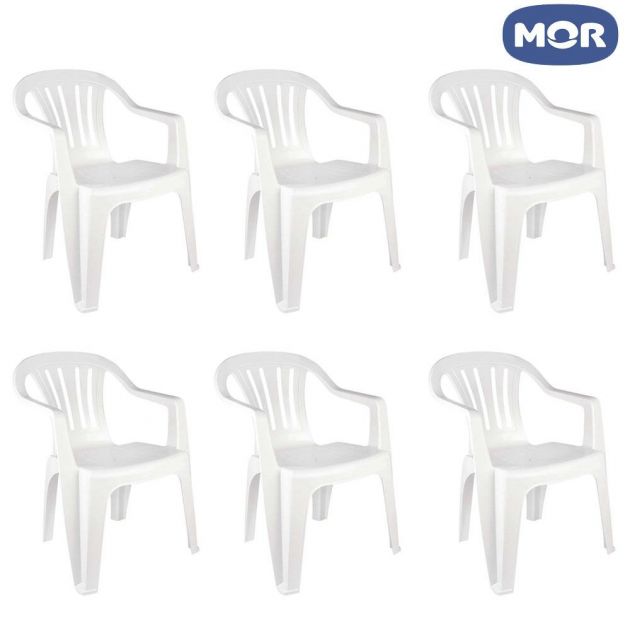 Kit 6 Cadeiras de Plástico Poltrona Mor Brancas e Pretas