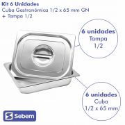 Kit 6 Cubas 1/2X65MM Com Tampa em Inox de  Alta Qualidade Uso Profissional Sebem