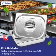Kit 6 Cubas 1/2X65MM Com Tampa em Inox de  Alta Qualidade Uso Profissional Sebem
