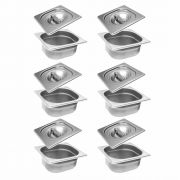 Kit 6 Cubas 1/6x65MM Com Tampa em Inox de  Alta Qualidade Uso Profissional Sebem