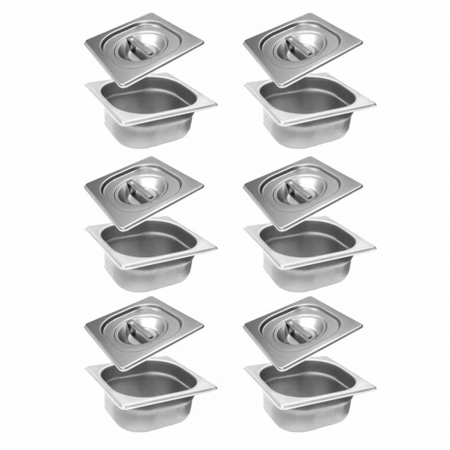 Kit 6 Cubas 1/6x65MM Com Tampa em Inox de  Alta Qualidade Uso Profissional Sebem