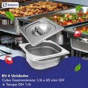 Kit 6 Cubas 1/6x65MM Com Tampa em Inox de  Alta Qualidade Uso Profissional Sebem