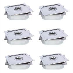 Kit 6 Cubas Gastronomicas Inox Gn 1/2x100 mm E 6 Tampas 1/2 para Buffet Sebem