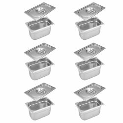 Kit 6 Cubas GN 1/4X100MM Com Tampa Inox Alta Qualidade Uso Profissional
