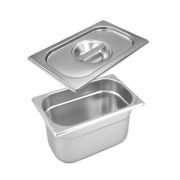 Kit 6 Cubas GN 1/4X100MM Com Tampa Inox Alta Qualidade Uso Profissional