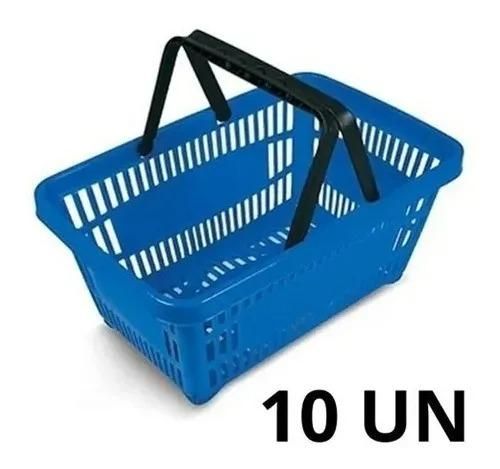 Kit com 10 Cestos para Mercado em Plástico Azul MS13 Commerco