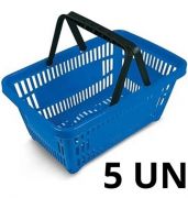 Kit com 5 Cestos para Mercado em Plástico Azul MS13 Commerco